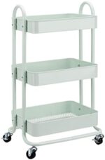 Amazon Basics - Carrito de cocina o multiuso de tres niveles con ruedas en verde