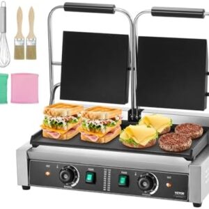 VEVOR Sandwichera Eléctrica Plancha Panini Comercial de Acero Inoxidable para