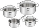 Tefal Duetto + 3 Ollas 16/20/24 cm, 1 Cazo 16 cm de acero inoxidable, 3 tapas
