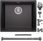 AuraLum pro Fregadero Cocina 1 Seno 50 x 44 cm, Fregadero Negro de Granito,