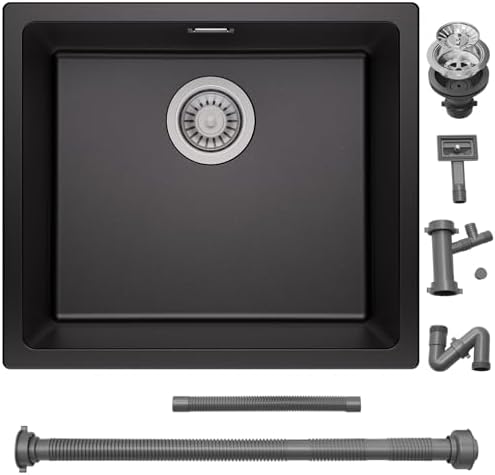 41XW090tbL._AC_.jpg AuraLum pro Fregadero Cocina 1 Seno 50 x 44 cm, Fregadero Negro de Granito,