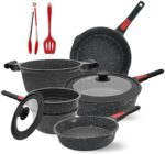 AIKENBBKK 10 piezas Juego de Ollas y Sartenes Cocina Antiadherentes Batería de