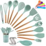 Utensilios Cocina de Silicona,Antiadherente con Mango de Madera,Resistentes Al